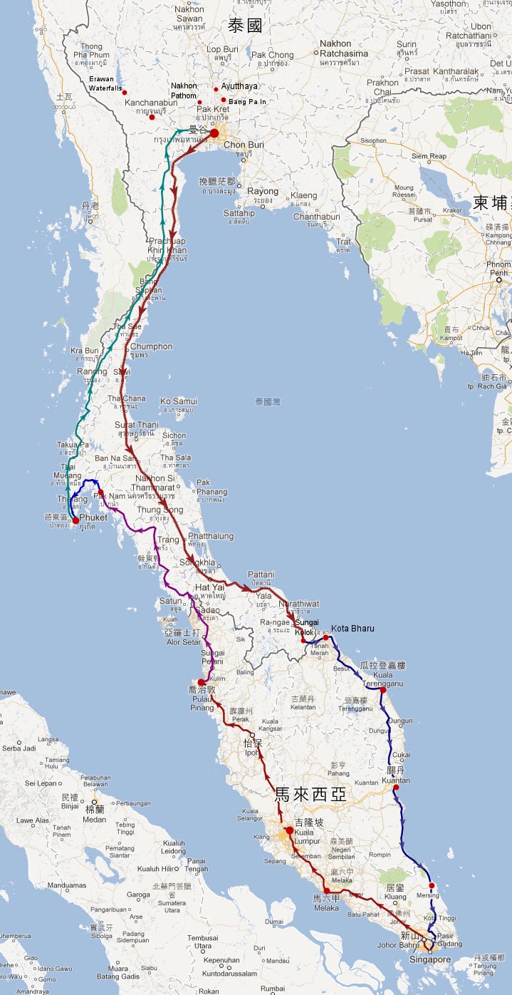 環遊泰國、馬來西亞、新加坡旅遊路線圖